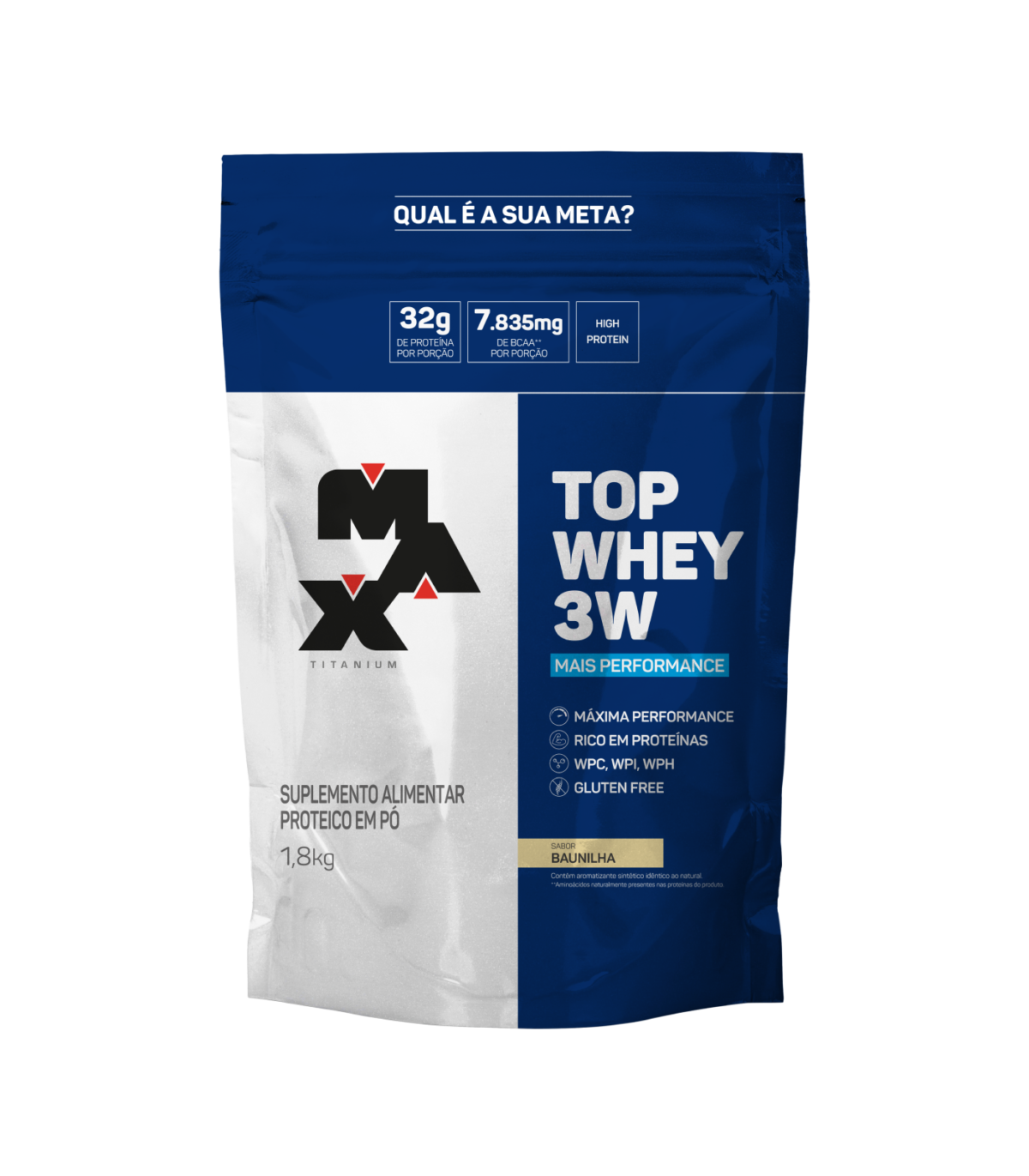 Top Whey 3W Refill 1.8kg Mais Performance Baunilha